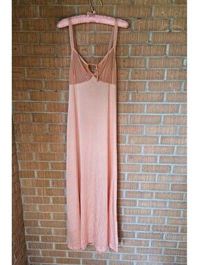 Vintage 70s Sears The Fashion Place Peach Pink Maxi Nightgown Slip Dress Sz M